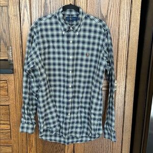 Ralph Lauren Men's Green and Blue Plaid Classic Fit Button Down Shirt Large
